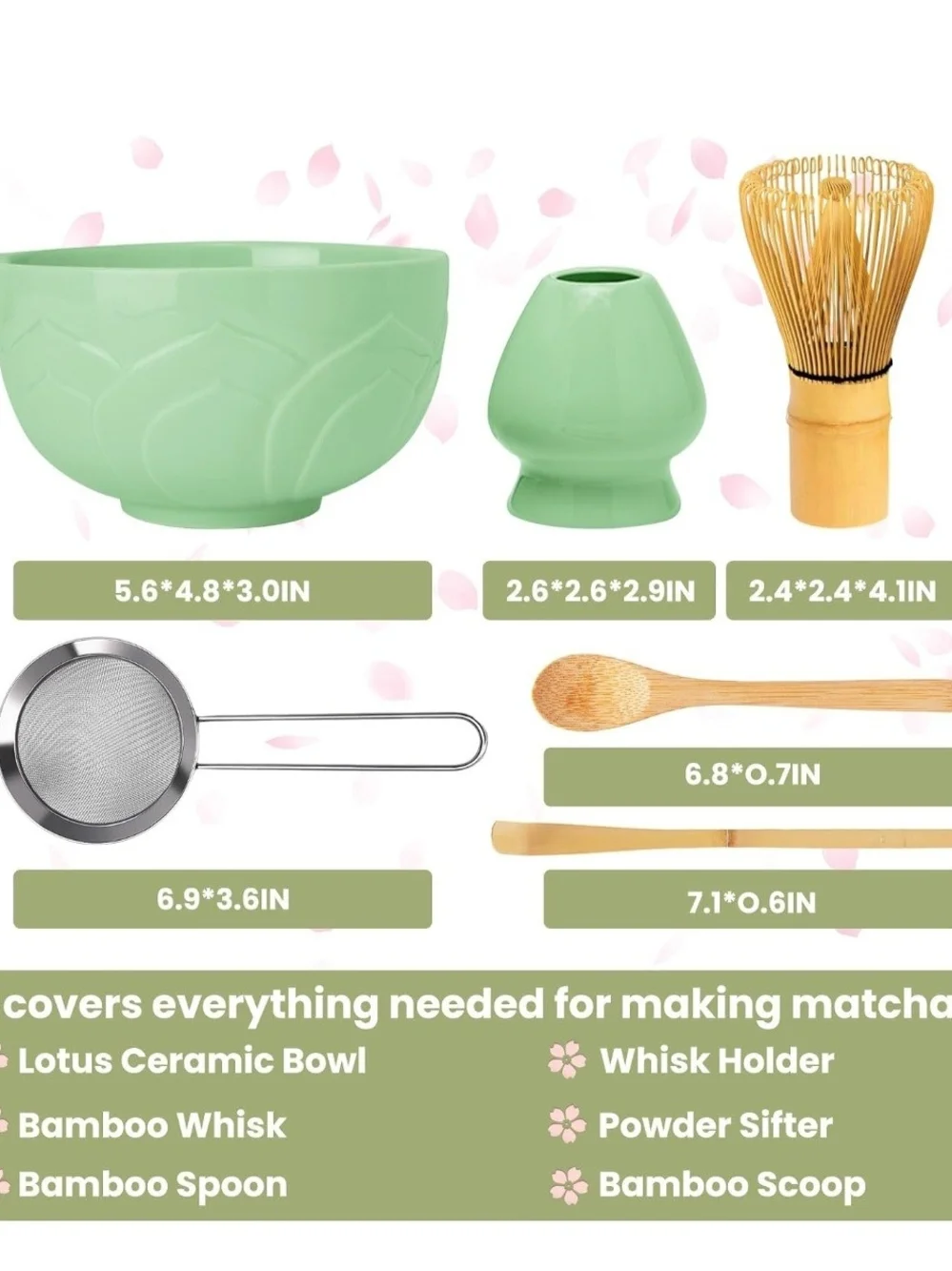 Ceramic Matcha Tea Set Lotus Cyan Green - Complete Home Kitchen Kit 6 Pieces